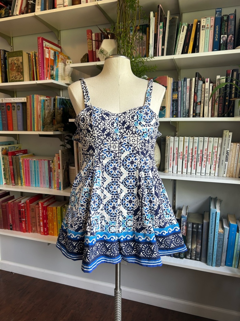 Avec Les Filles Cream Dress with Navy Print